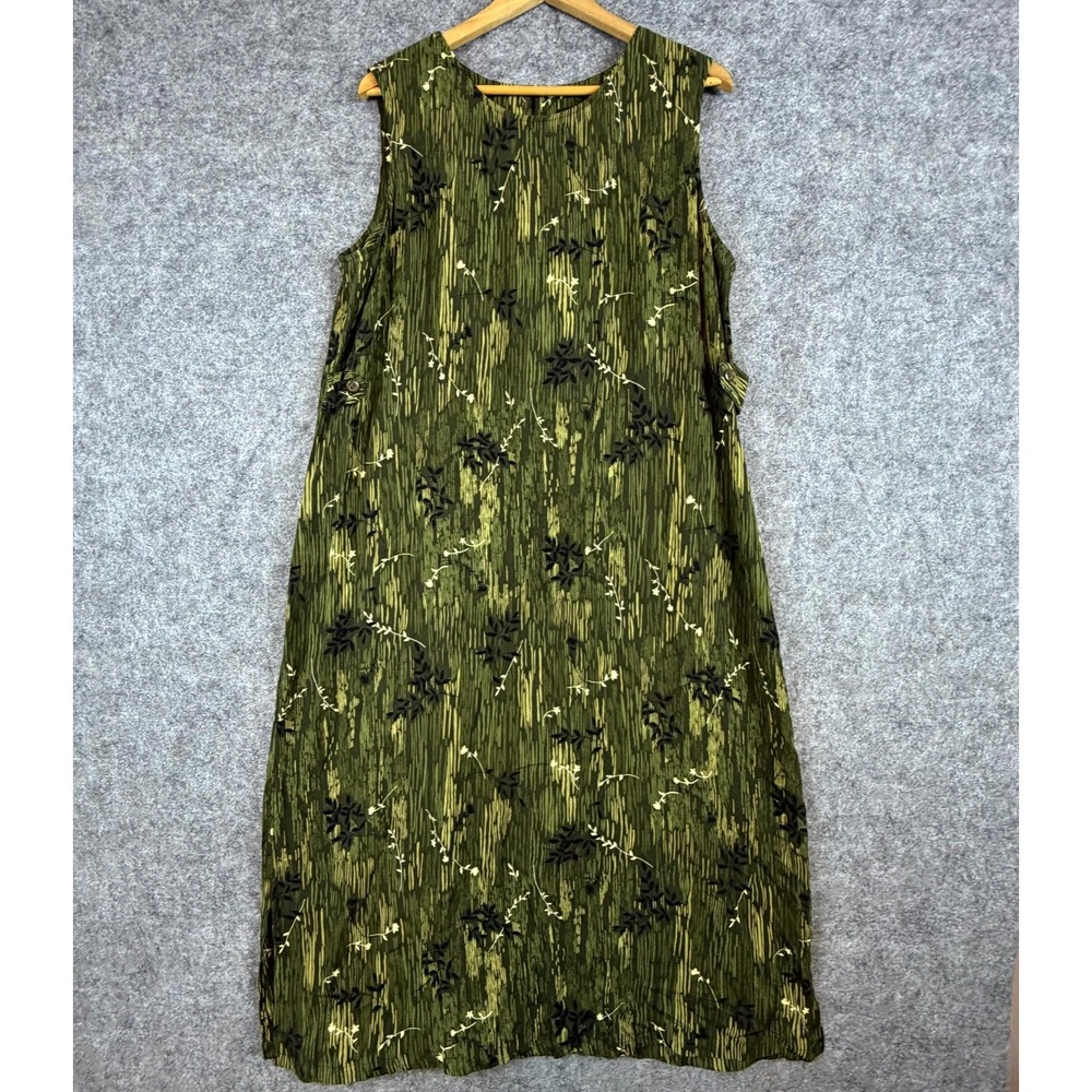 Vintage Sag Harbor Shift Dress Womens XL Olive Green Floral 90s Office Chic